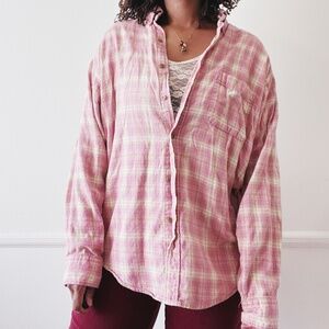 vintage pink flannel button down shirt